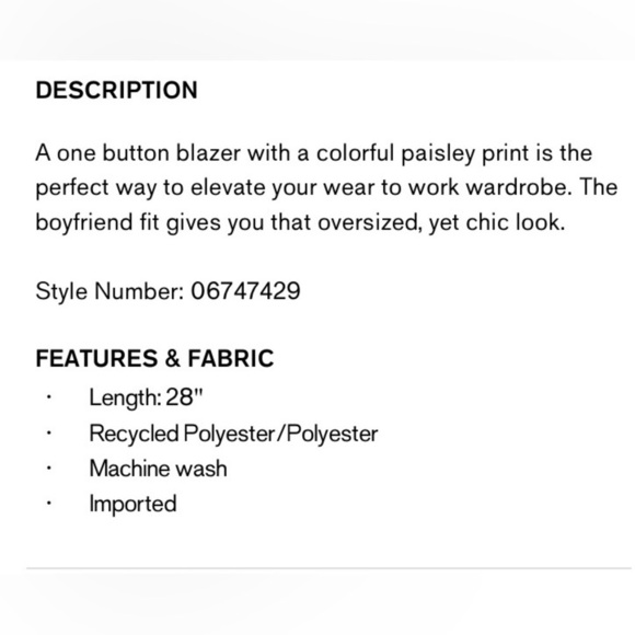 Express NWT Paisley One Button Boyfriend Blazer Cinched Waist String size Small - Picture 14 of 14